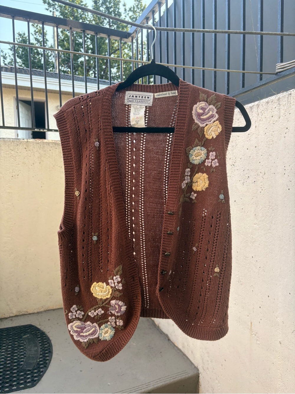 Vintage Brown Floral Embroidered Vest